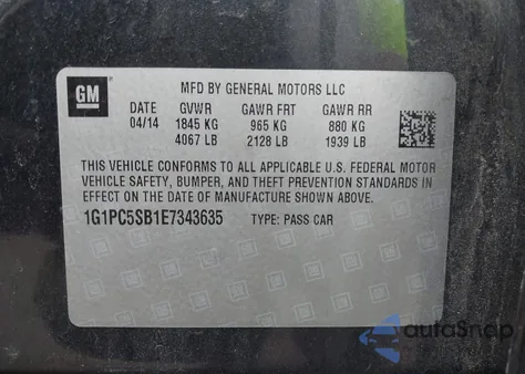 2014 Chevrolet Cruze 1Lt Auto z USA, uszkodzony, nr VIN 1G1PC5SB1E7343635